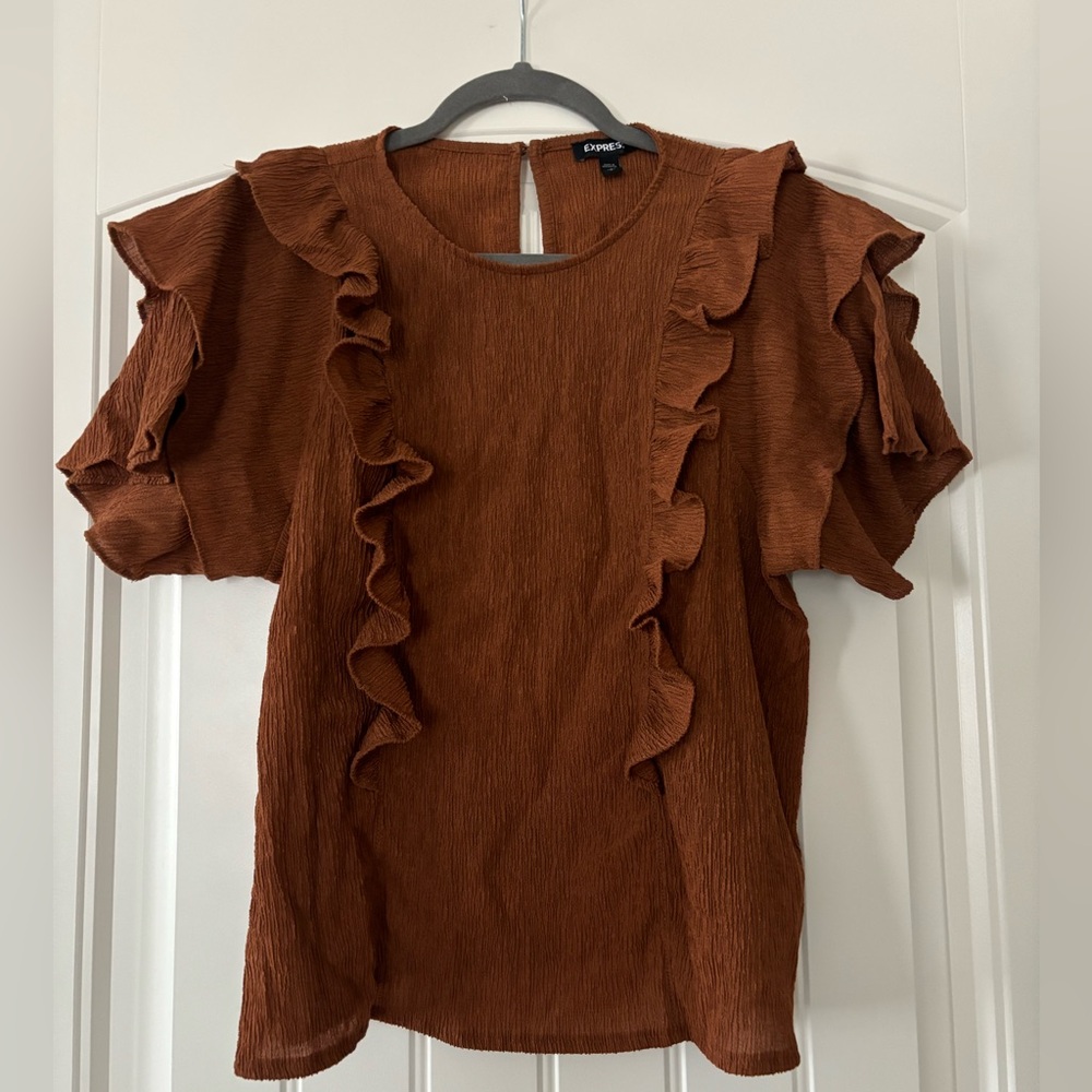 Express Rust Ruffled Top